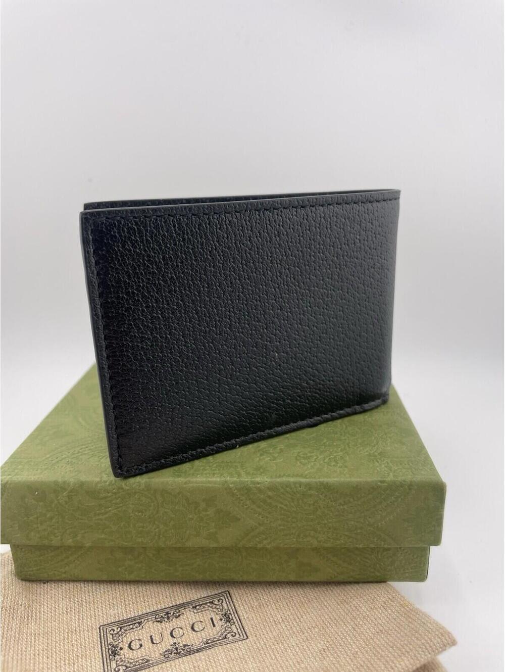 Gucci Men's Black Leather Bifold Wallet With Gold GG Initials Authentic New - Picture 5 of 9
